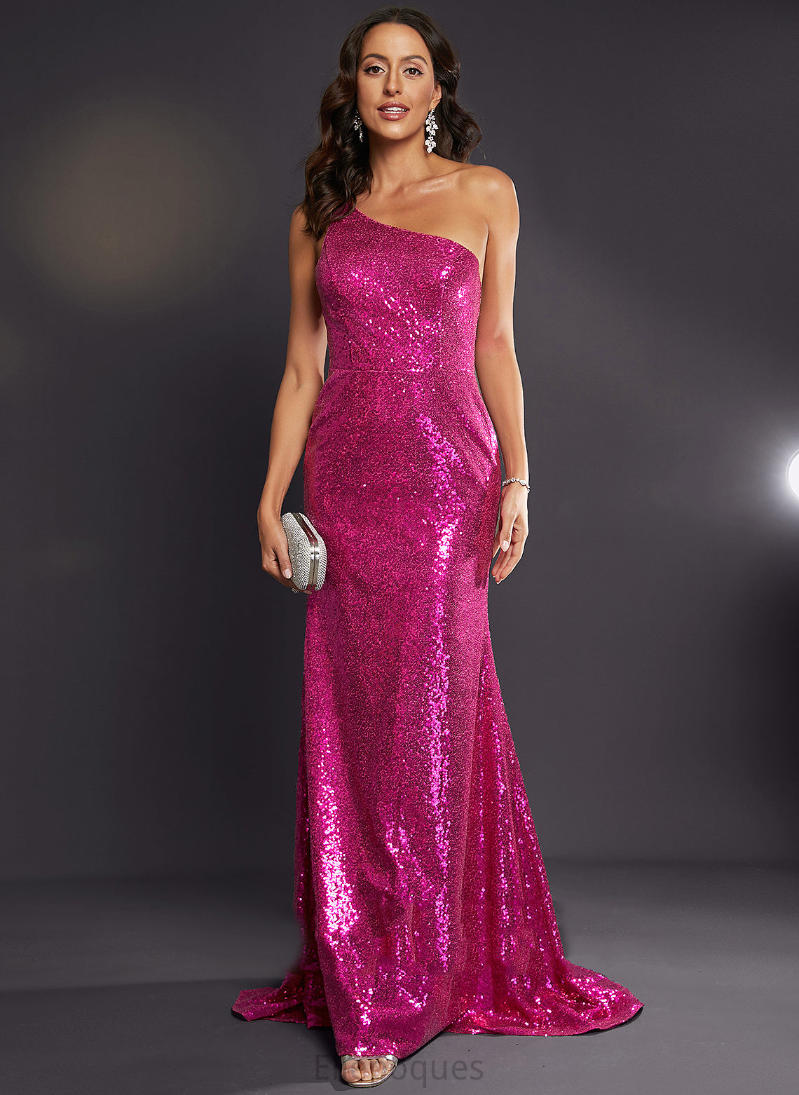 Sweep Train Sequined Campbell One-Shoulder Trumpet/Mermaid Prom Dresses