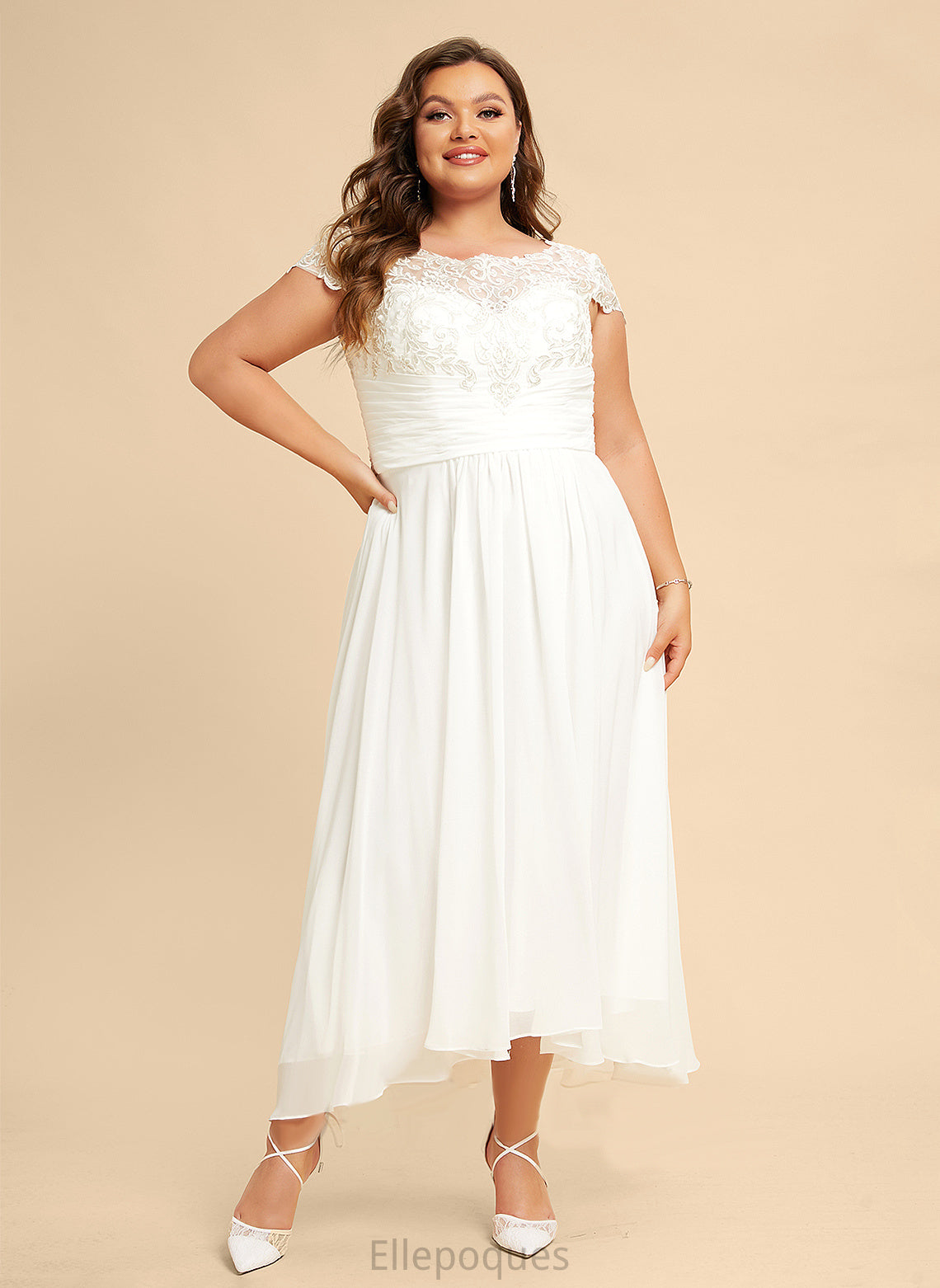 Chiffon Lace Scoop Asymmetrical Neck Wedding Dress A-Line Alani Wedding Dresses