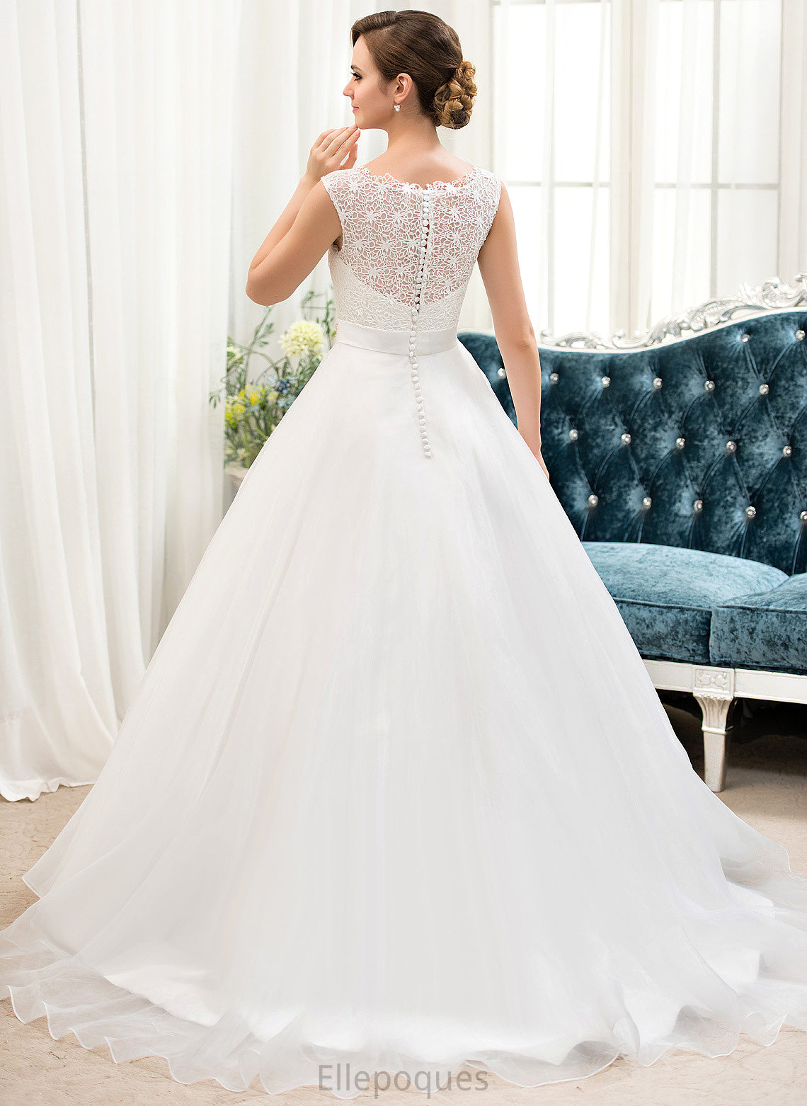 Piper Satin Wedding Dresses Organza Beading Ball-Gown/Princess Lace With Sweep Dress Wedding Sequins Train