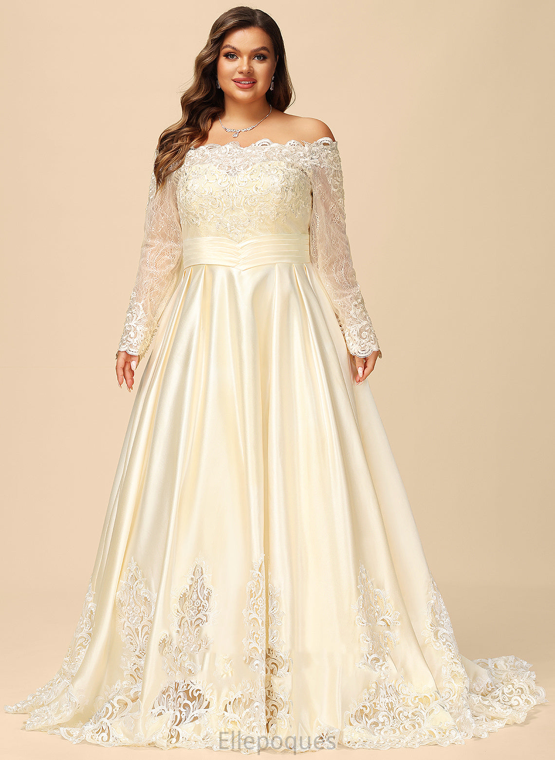 Wedding Jayden With Beading Sequins Wedding Dresses Lace Satin Sweep Train Dress Off-the-Shoulder Ball-Gown/Princess