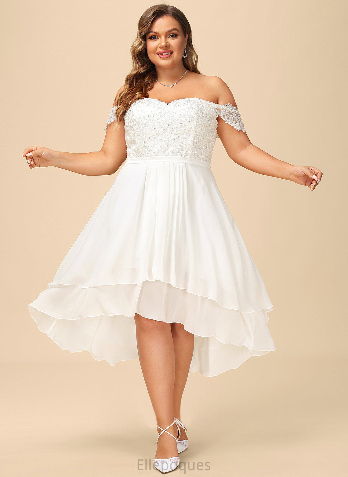 Wedding Dresses Beading Chiffon Wedding Dress Off-the-Shoulder With Sequins Asymmetrical A-Line Lace Moira