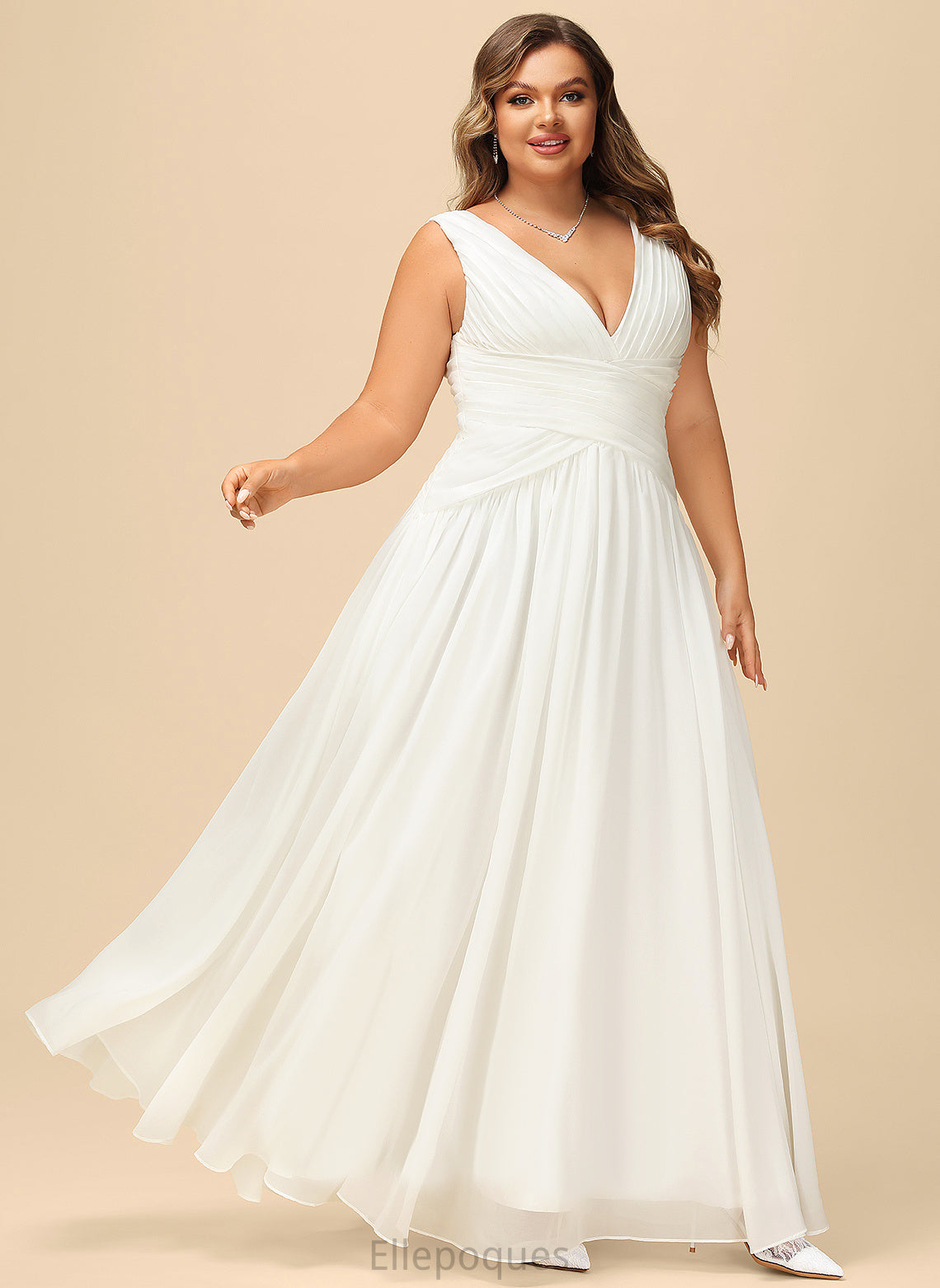 Wedding Wedding Dresses Chiffon Floor-Length Dress A-Line Natalya Pleated V-neck With