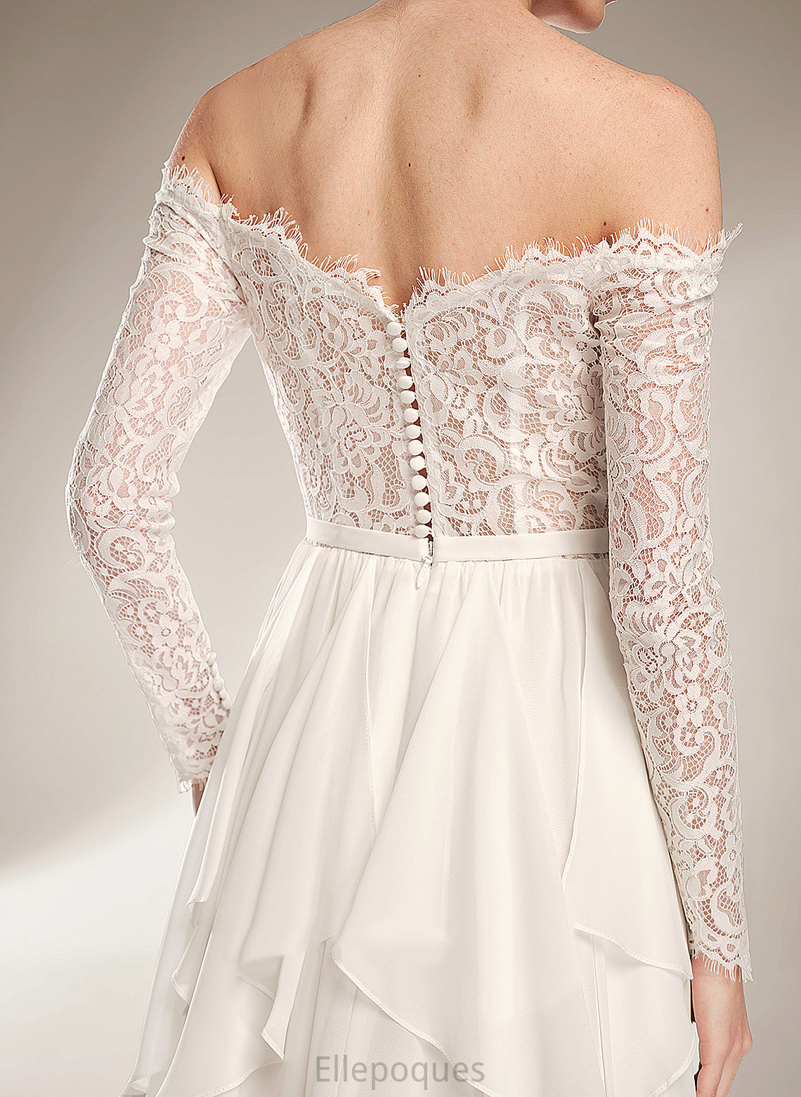 Ruffle Court Dress A-Line Chiffon Off-the-Shoulder Wedding Dresses Wedding Lace With Alissa Train