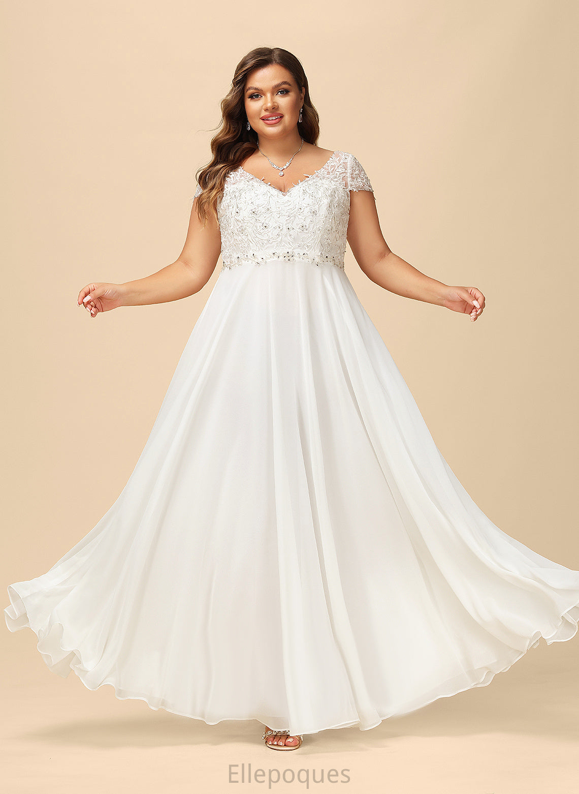 Chiffon V-neck Katharine Wedding Dresses Sequins Wedding Dress A-Line Floor-Length Beading Lace With