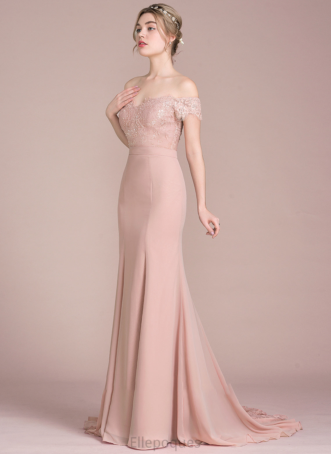 Train Lace Court Prom Dresses Mckinley With Sequins Off-the-Shoulder Chiffon Trumpet/Mermaid