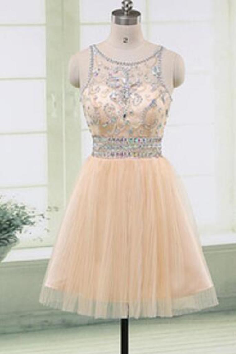 2024 New Arrival Scoop Neck A Line Tulle  Homecoming Dresses Zipper Up