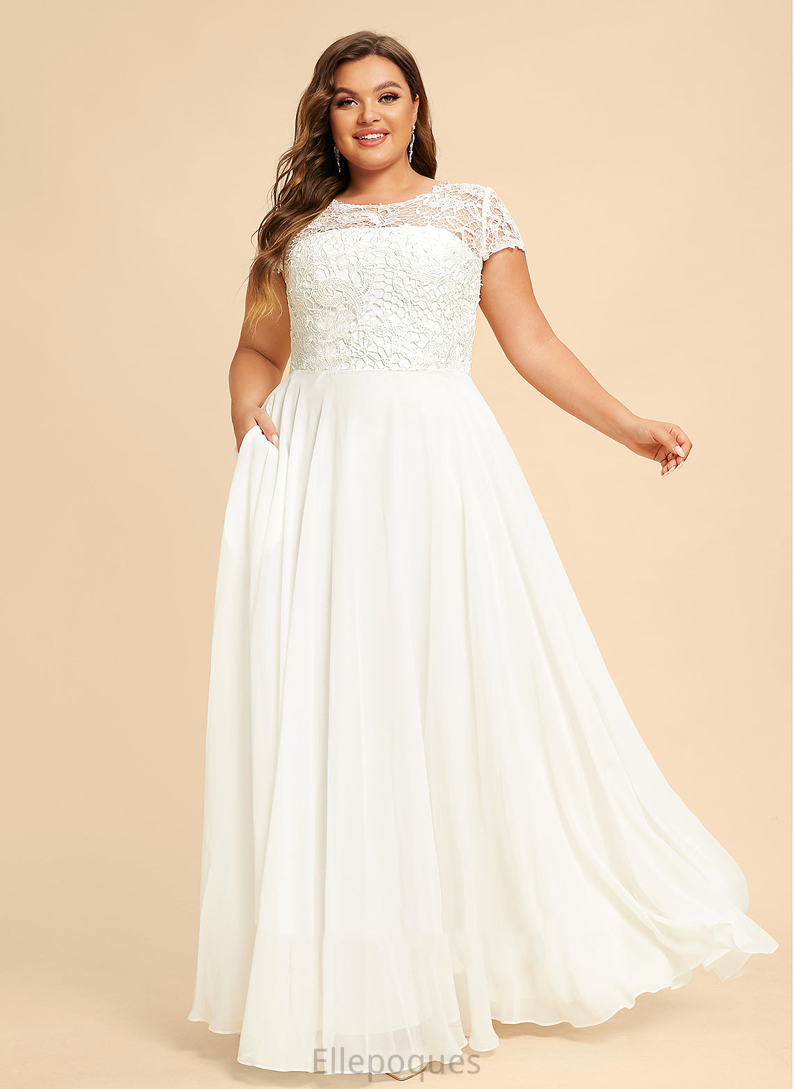 A-Line Lace Wedding Dress Wedding Dresses Ashlyn Chiffon Scoop Floor-Length