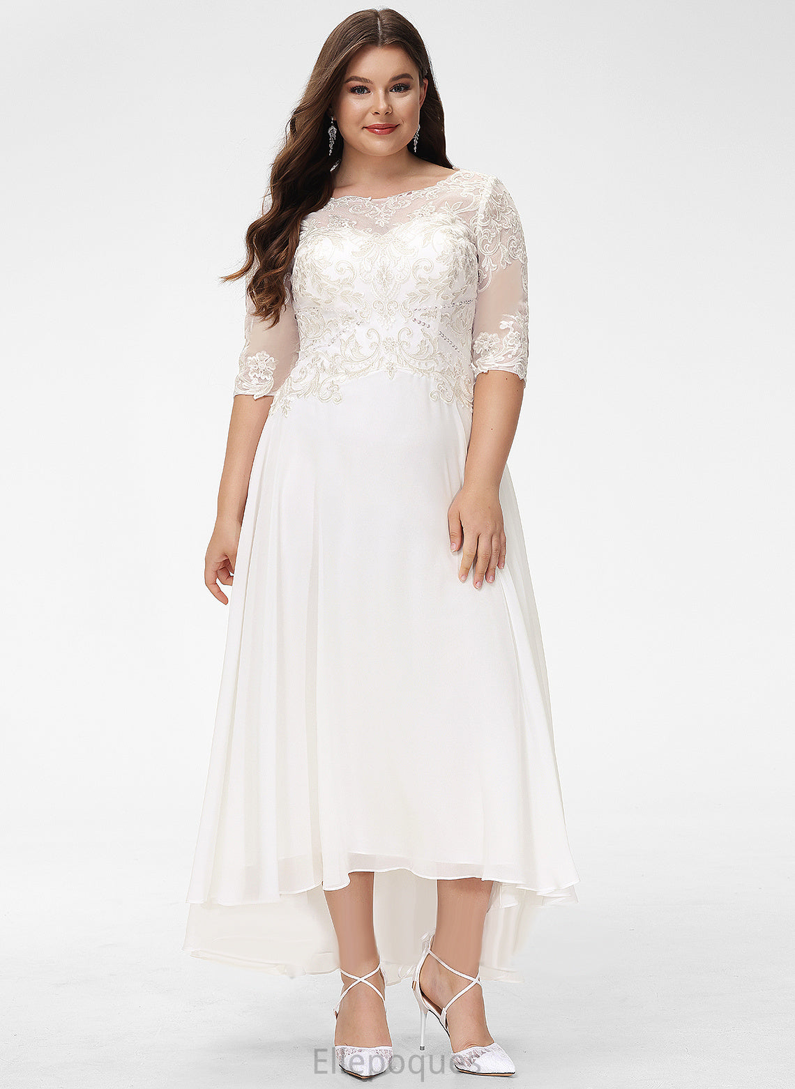 Sequins Dress Wedding Asymmetrical Beading With A-Line Lace Chiffon Fatima Wedding Dresses Scoop