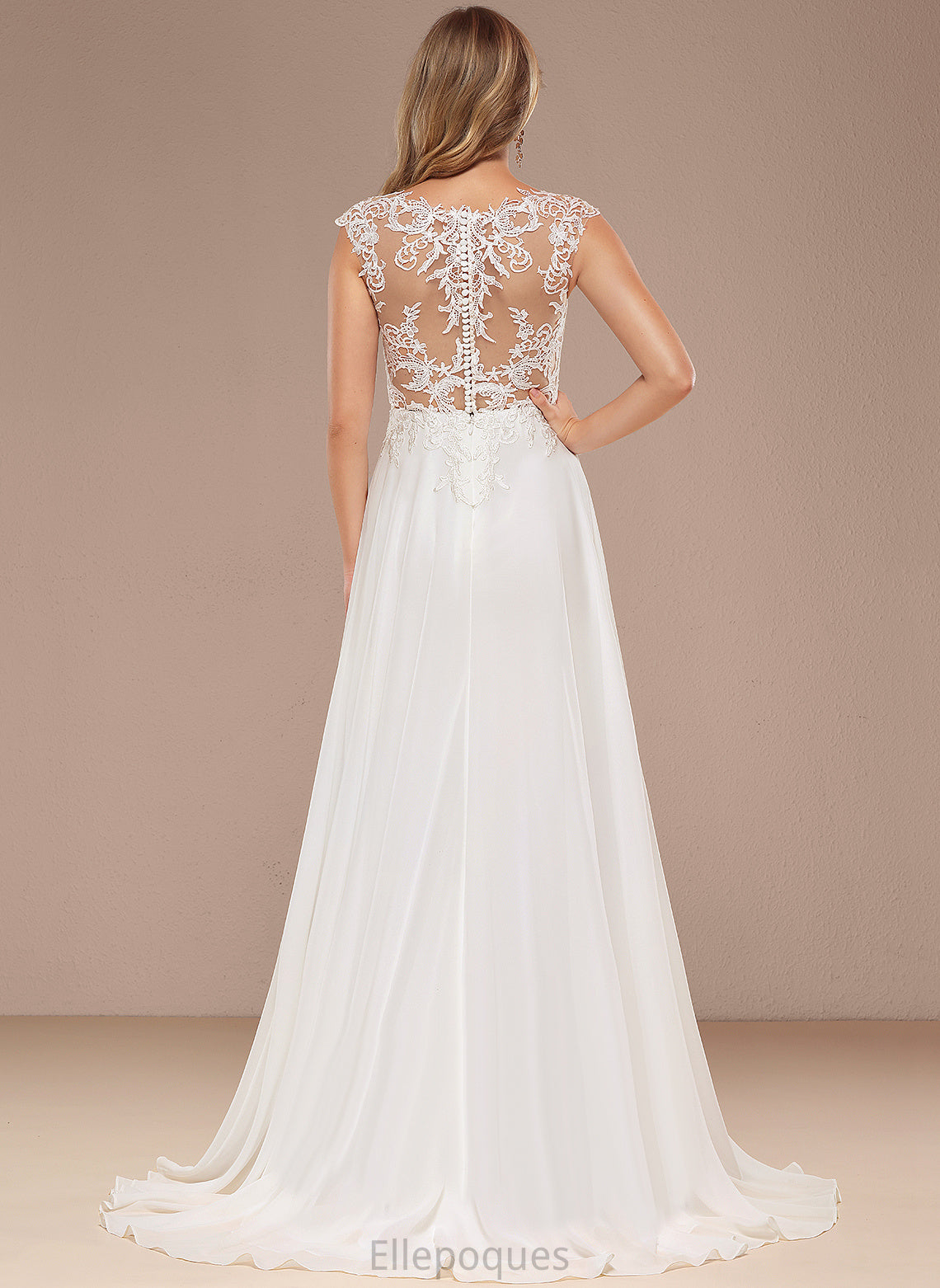 Lace Chiffon V-neck Dress Sweep Siena A-Line Wedding Dresses Wedding Train