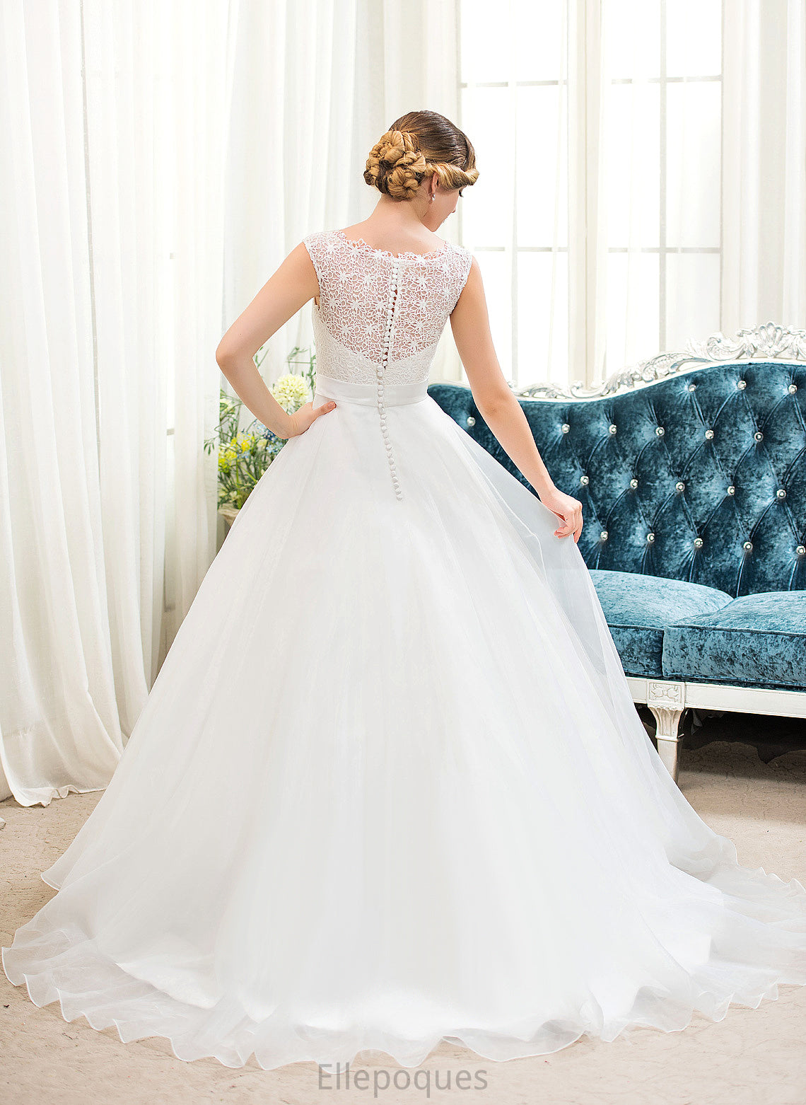 Piper Satin Wedding Dresses Organza Beading Ball-Gown/Princess Lace With Sweep Dress Wedding Sequins Train