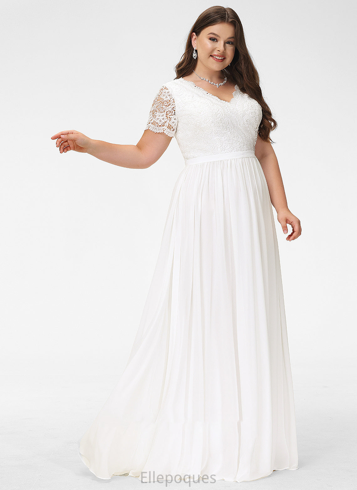 Addyson Floor-Length Lace Wedding Dresses A-Line Chiffon V-neck Wedding Dress