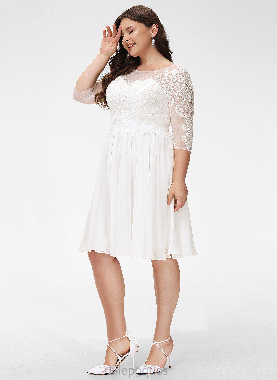 Dress Wedding Dresses Desirae Wedding Knee-Length Chiffon With A-Line Lace Scoop Sequins