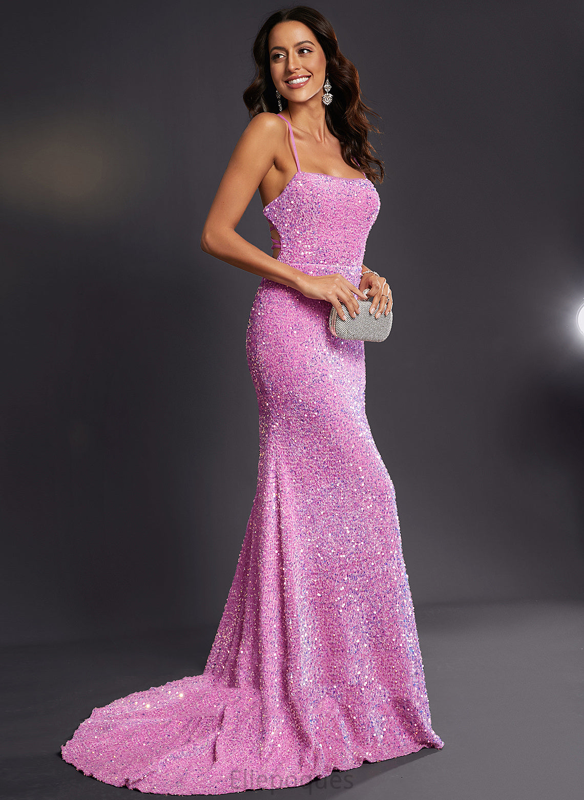 Sequined Train Trumpet/Mermaid Square Alisson Prom Dresses Sweep