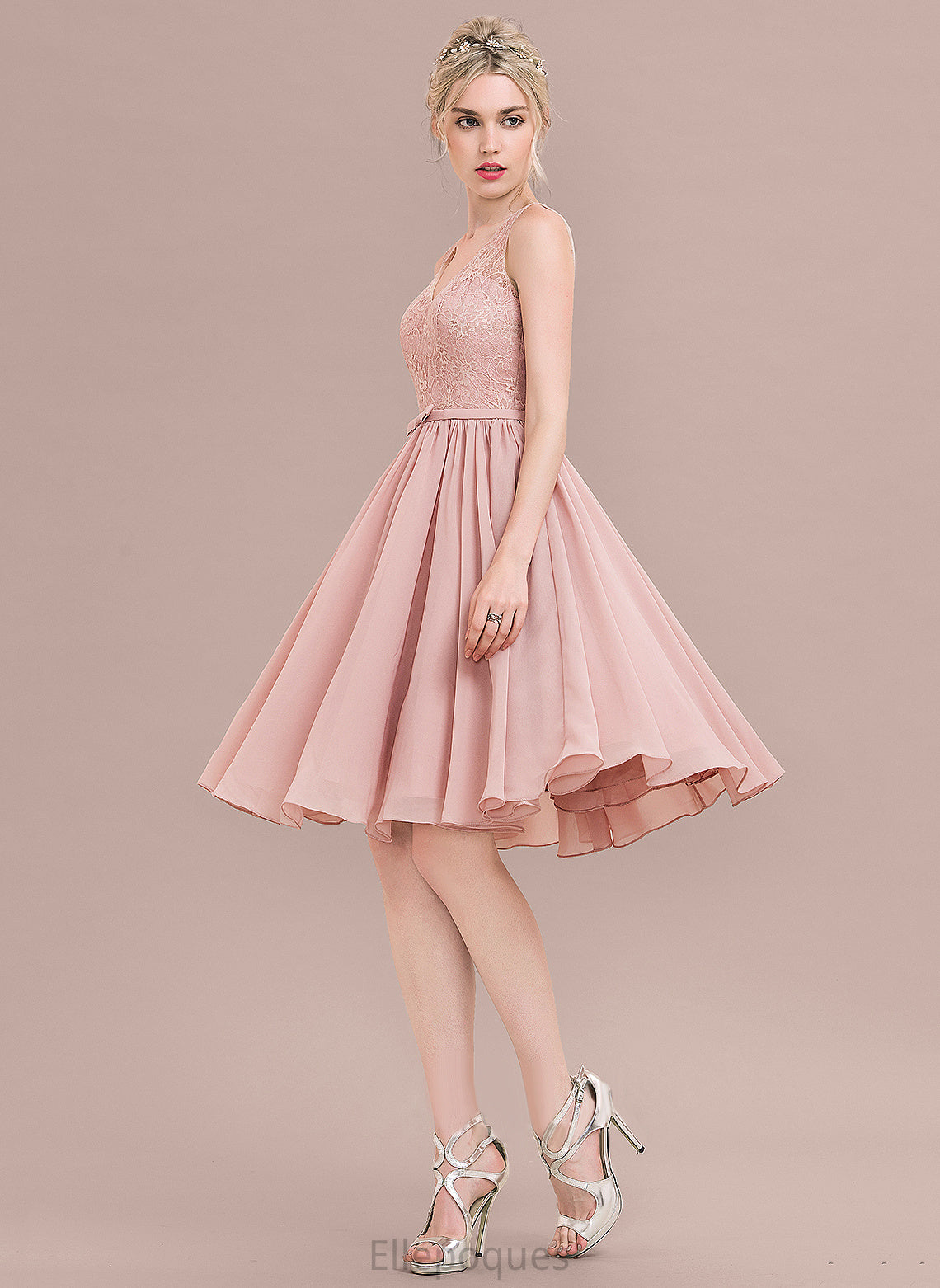 Lace A-Line Marisa Lace V-neck Homecoming Dresses With Dress Chiffon Bow(s) Homecoming Knee-Length