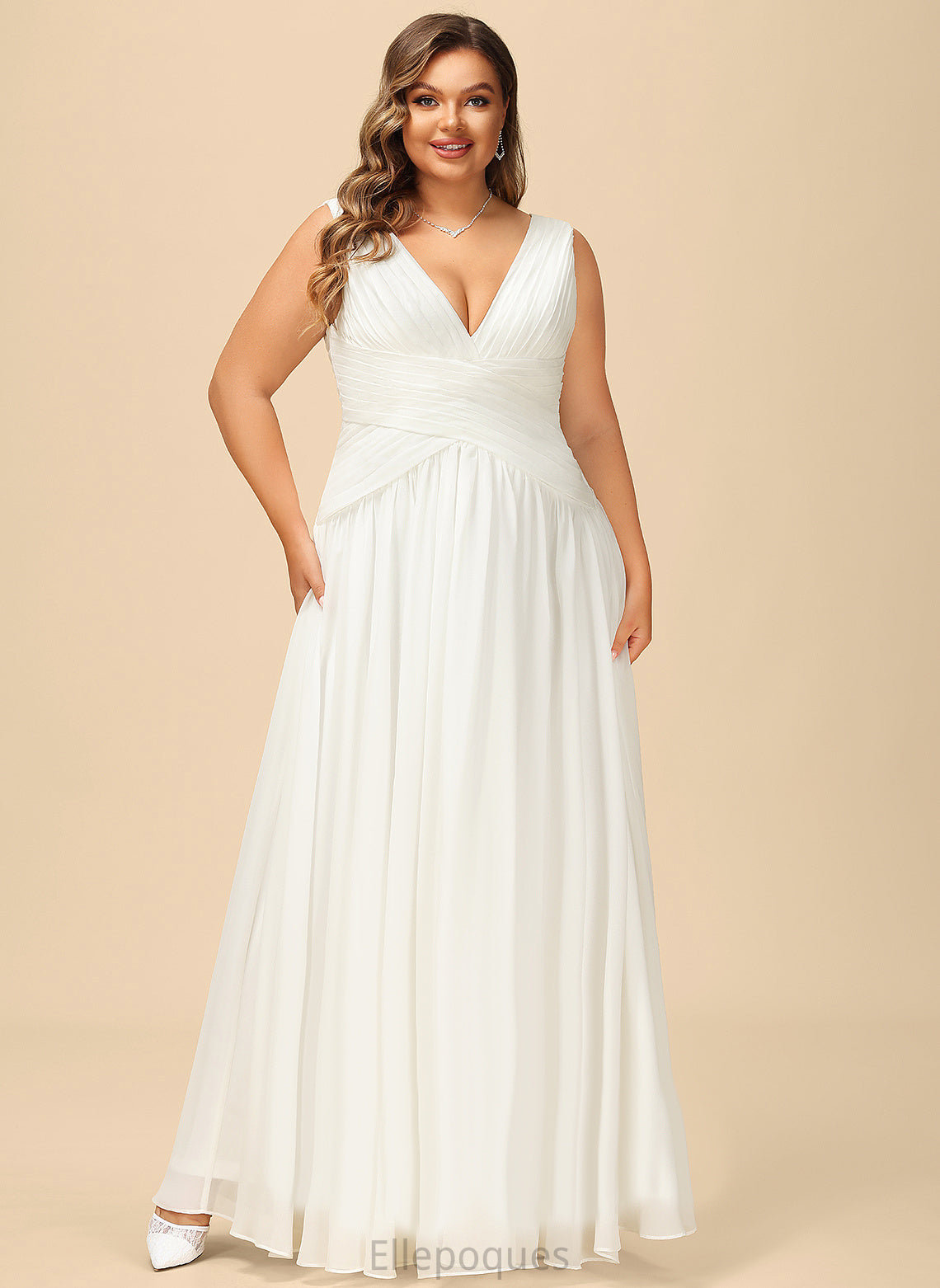 Wedding Wedding Dresses Chiffon Floor-Length Dress A-Line Natalya Pleated V-neck With