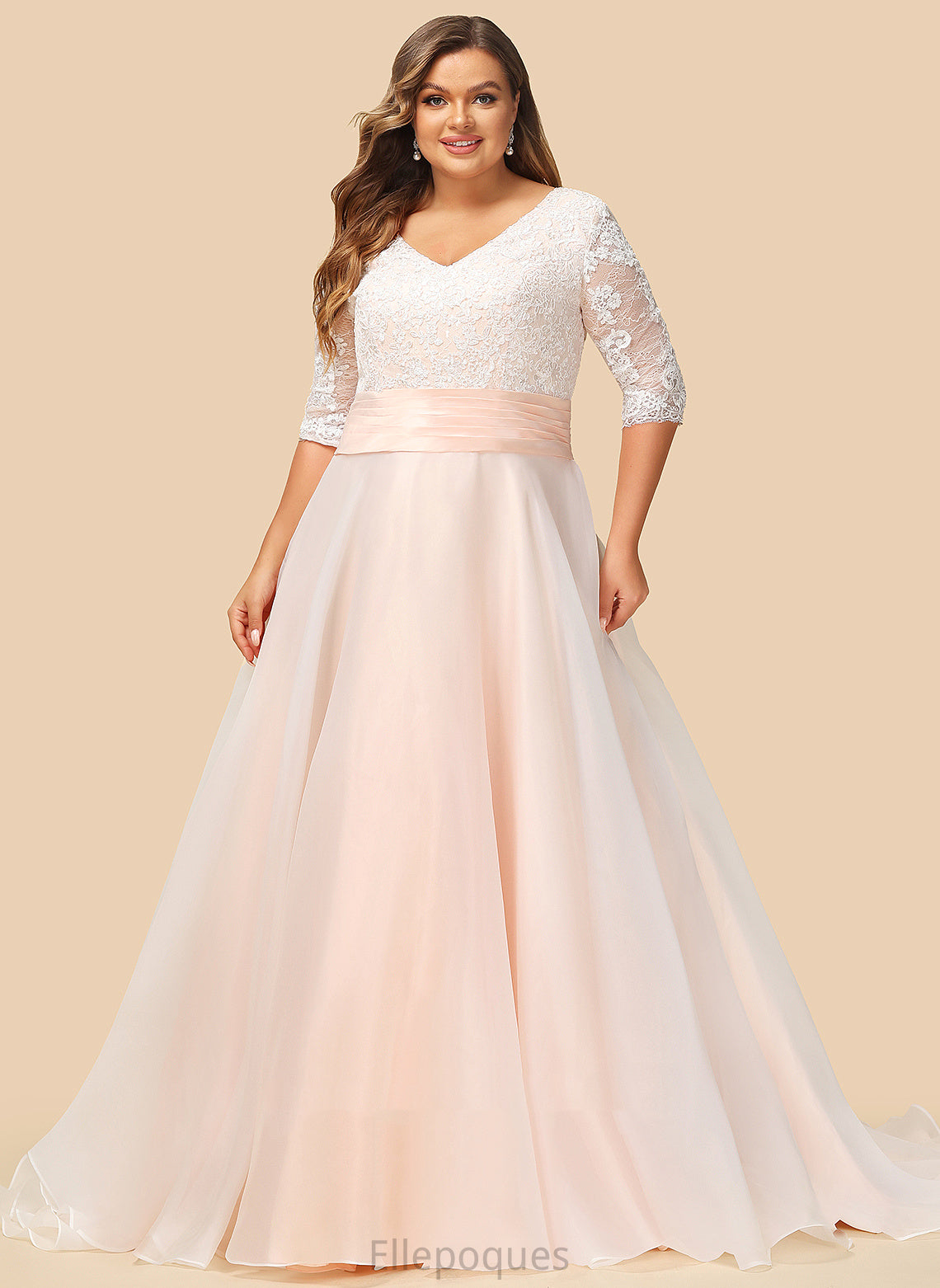 Lace Wedding Court Ball-Gown/Princess Dress Donna Wedding Dresses V-neck With Train Organza Ruffle