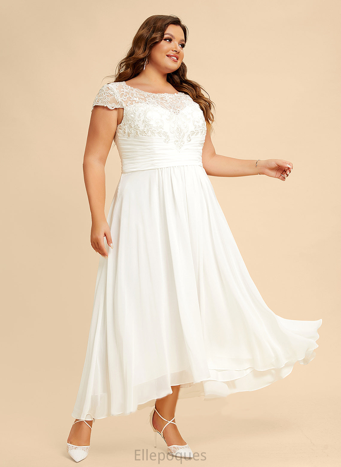 Chiffon Lace Scoop Asymmetrical Neck Wedding Dress A-Line Alani Wedding Dresses