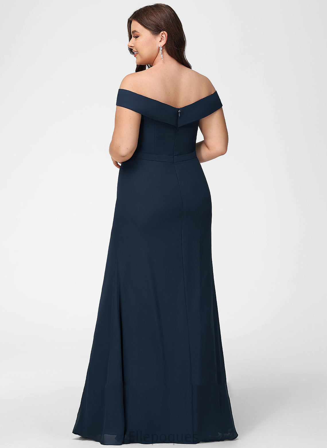 Embellishment Ruffle Neckline A-Line Off-the-Shoulder Fabric Floor-Length Silhouette Length Elisa Trumpet/Mermaid Velvet Bridesmaid Dresses