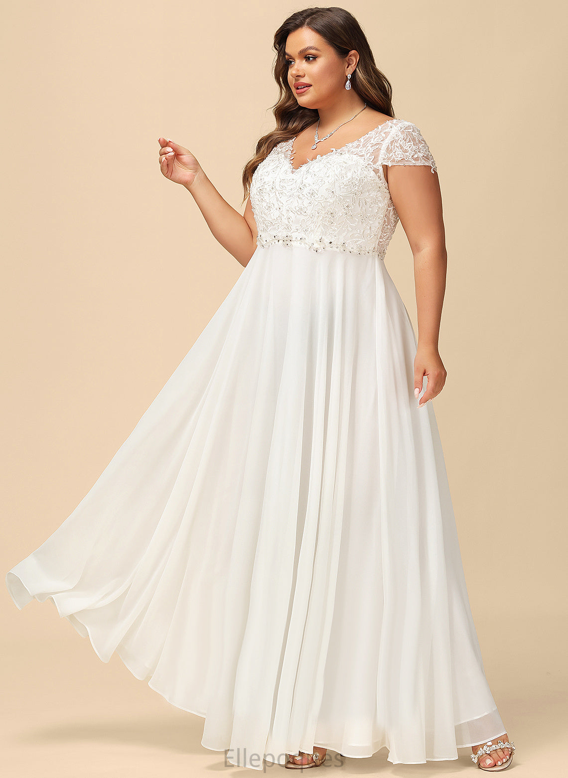 Chiffon V-neck Katharine Wedding Dresses Sequins Wedding Dress A-Line Floor-Length Beading Lace With