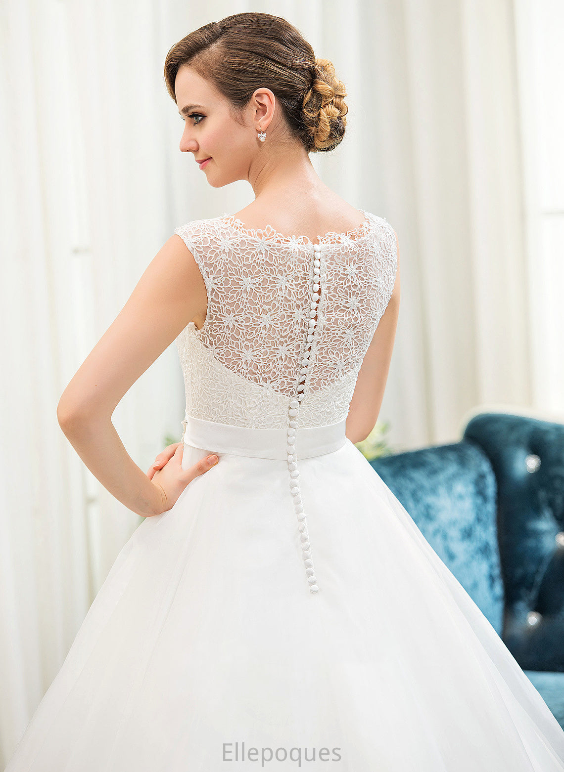 Neck With Sweep Ball-Gown/Princess Beading Organza Wedding Dresses Lace Train Dress Pearl Sequins Wedding Scoop