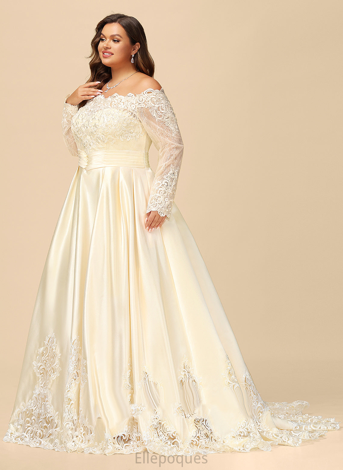 Wedding Jayden With Beading Sequins Wedding Dresses Lace Satin Sweep Train Dress Off-the-Shoulder Ball-Gown/Princess