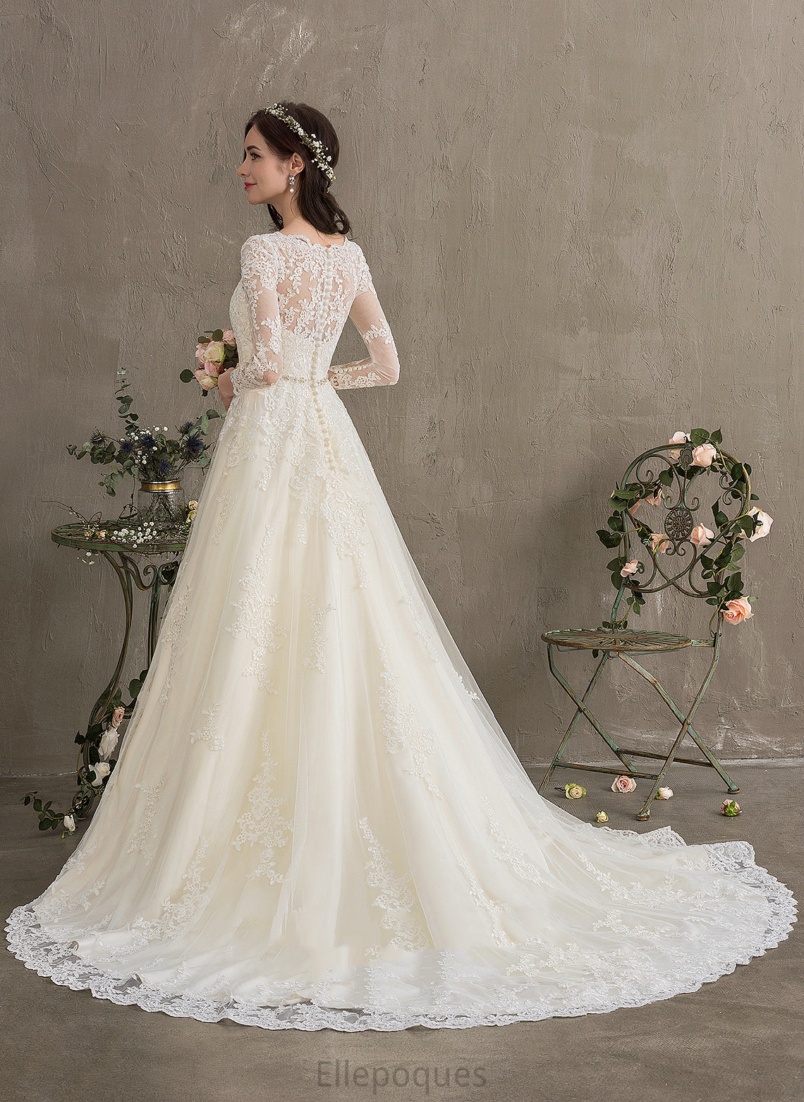 Sequins Wedding Dresses Dress Dylan Lace With Tulle V-neck Chapel Train Wedding Beading Ball-Gown/Princess