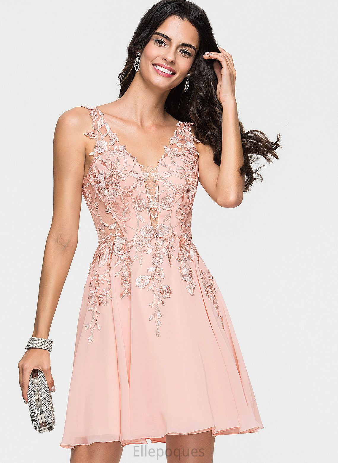 Beading Chiffon Homecoming A-Line Lace Dress Short/Mini With Homecoming Dresses Myla V-neck