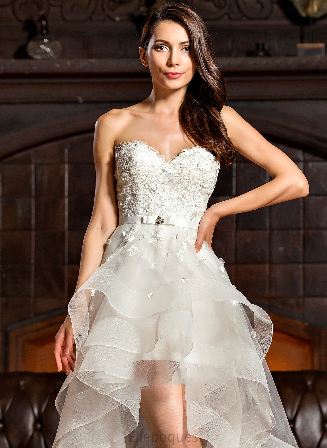 A-Line Tulle With Wedding Bow(s) Sweetheart Beading Charity Dress Asymmetrical Wedding Dresses