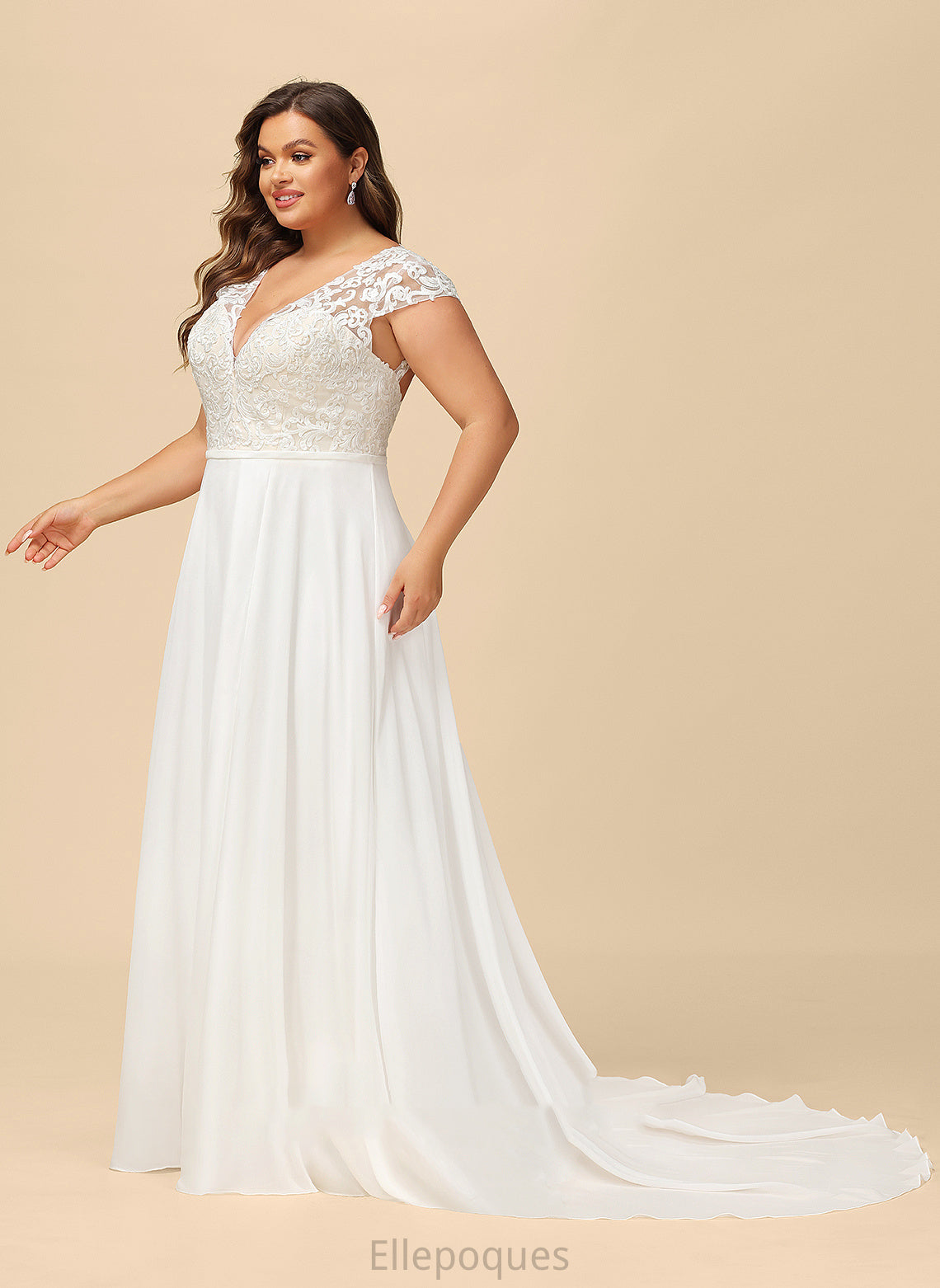 Train Sweep Wedding Chiffon Split With Wedding Dresses Heaven A-Line Front V-neck Dress Lace