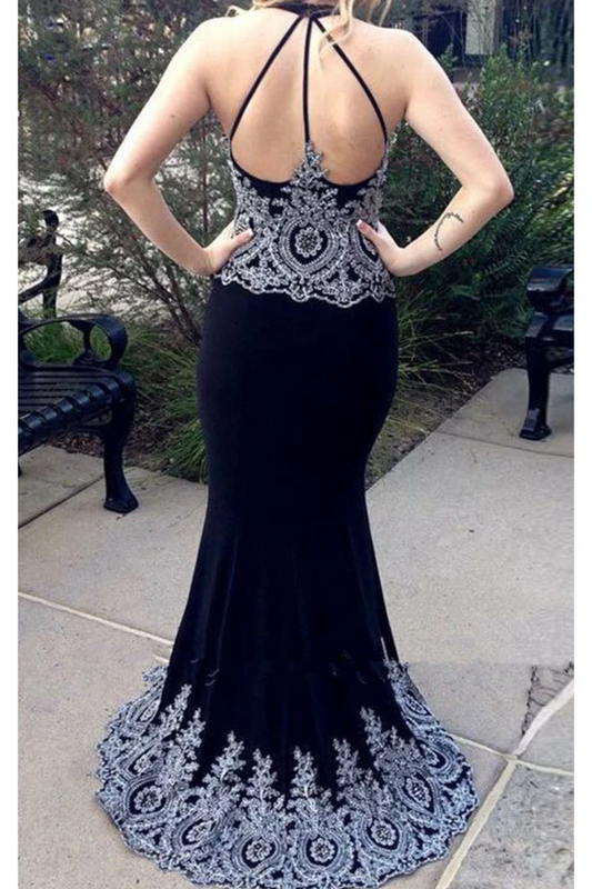 Dark Navy Blue Mermaid Prom Dresses With Appliques, Charming Long Formal Dresses