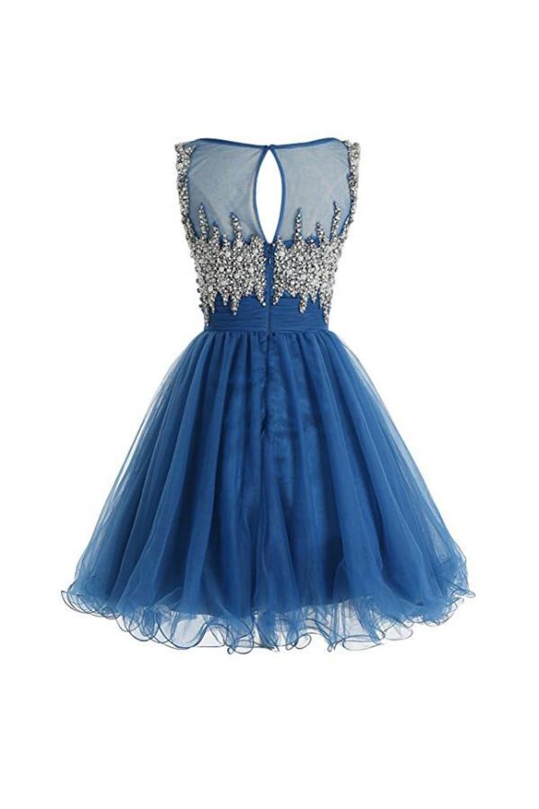 2024 Tulle Scoop Beaded Bodice Homecoming Dresses A Line Short/Mini