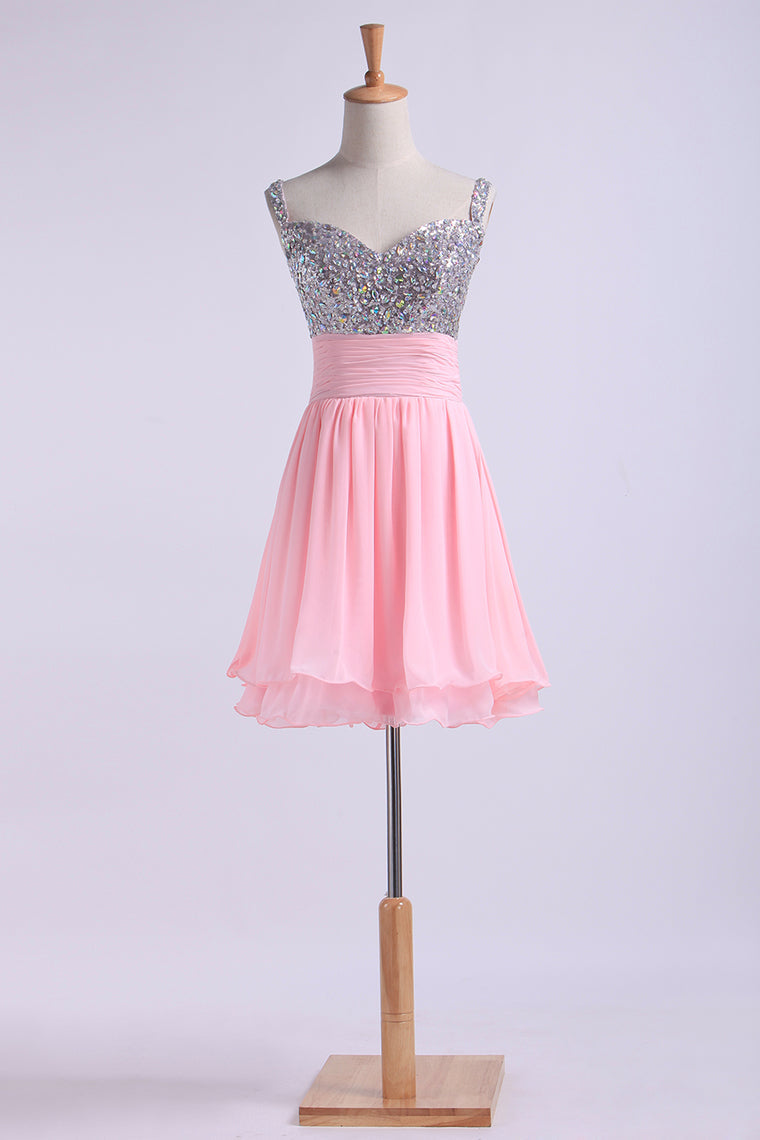 2024 Homecoming Dresses Straps Chiffon Short With Beading