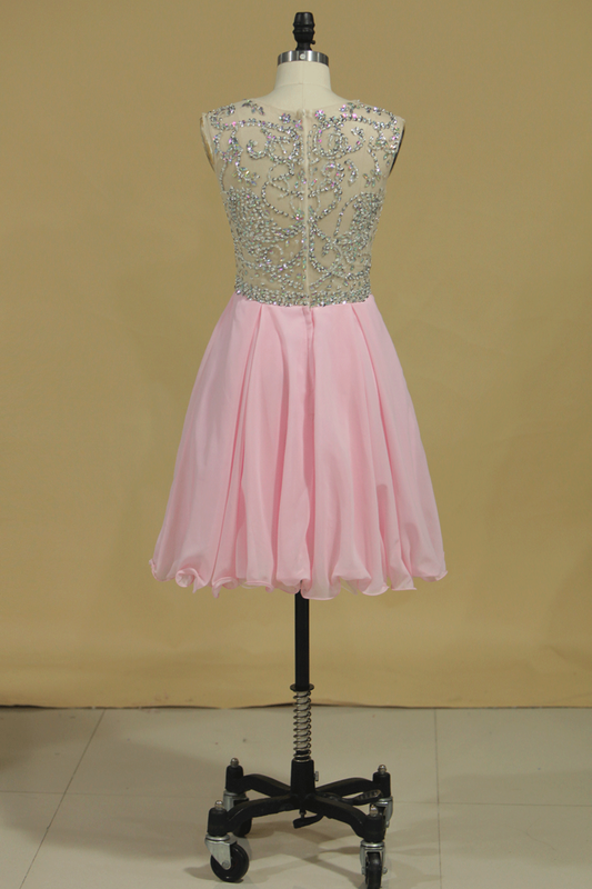 2024 Homecoming Dresses Scoop Beaded Bodice Short/Mini Chiffon A Line