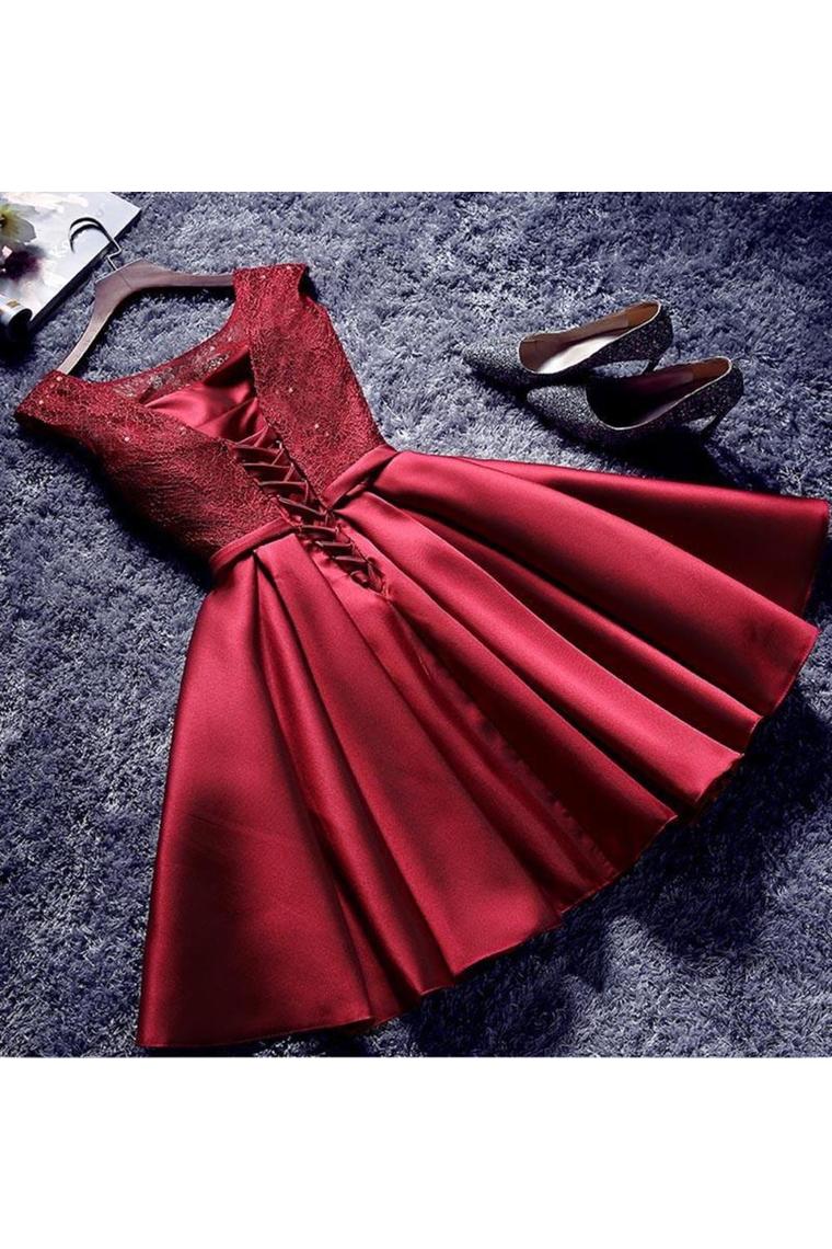 A Line Short Satin Homecoming Dresses Lace Up Back