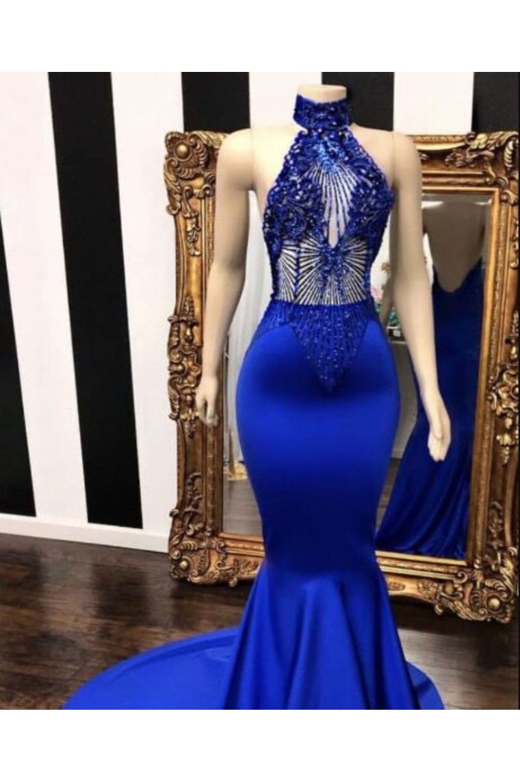 Sexy Evening Dresses Mermaid/Trumpet Halter Appliques Court Train