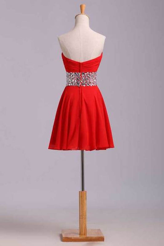 2024 Homecoming Dresses A Line Sweetheart Short/Mini With Rhinestone Chiffon