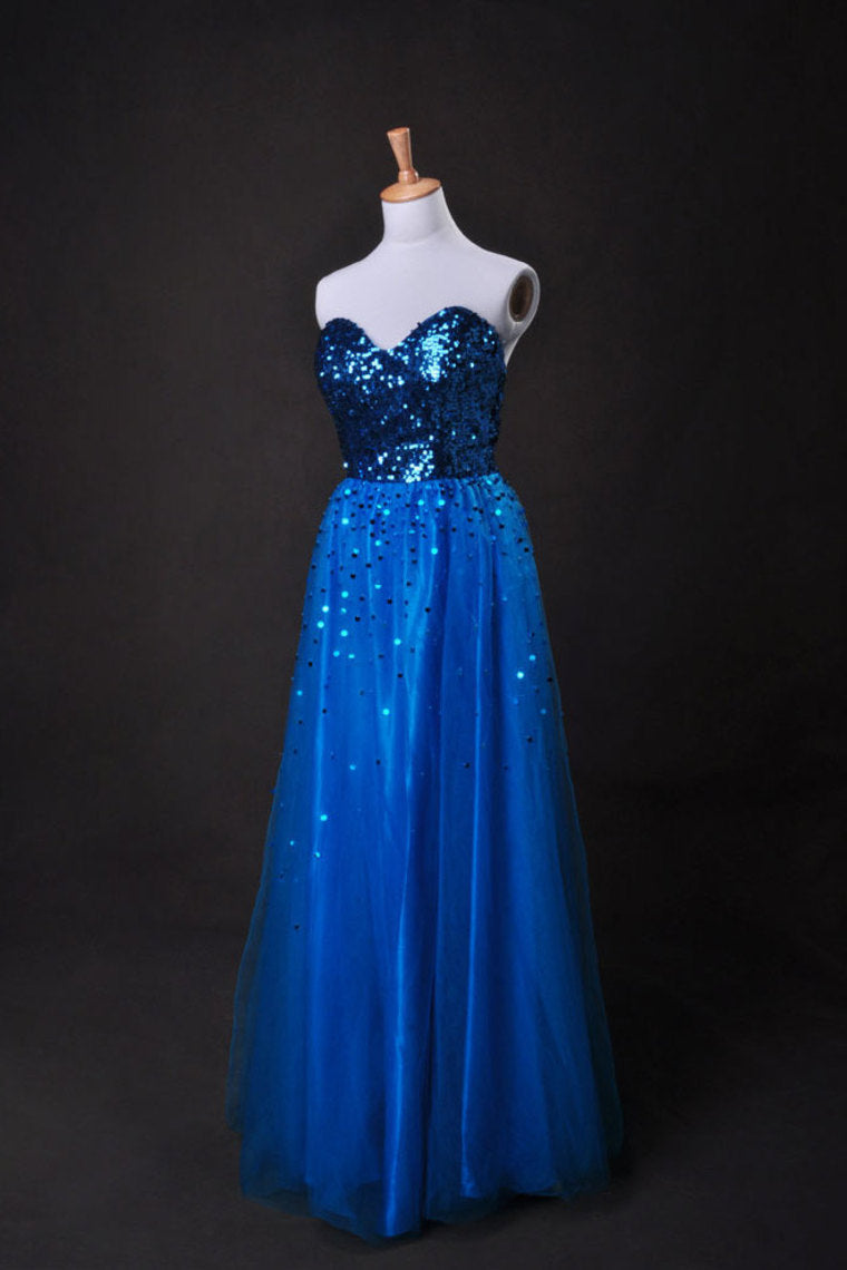 Cheap Prom Dresses Blue  A Line Sweetheart Floor Length Organza Cz