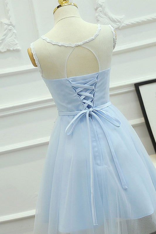 2024 Homecoming Dresses Scoop Tulle With Applique And Sash A Line