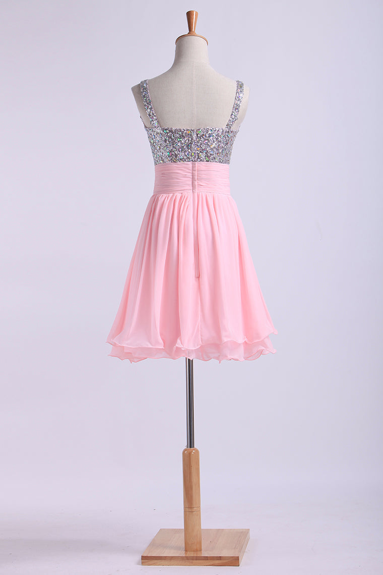 2024 Homecoming Dresses Straps Chiffon Short With Beading