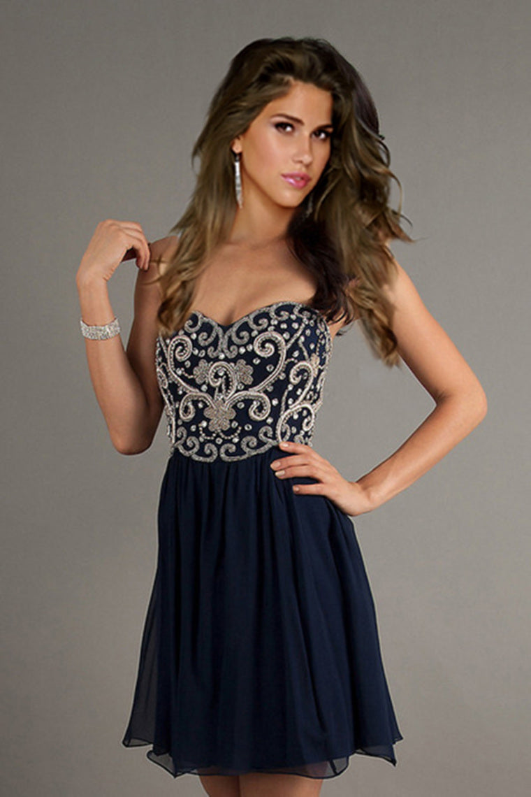 2024 Homecoming Dresses A Line Short/Mini Sweetheart Chiffon With Beads&Sequins