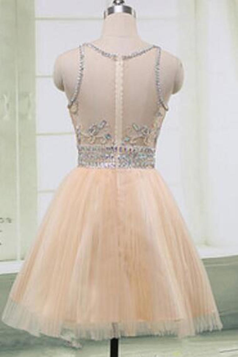 2024 New Arrival Scoop Neck A Line Tulle  Homecoming Dresses Zipper Up