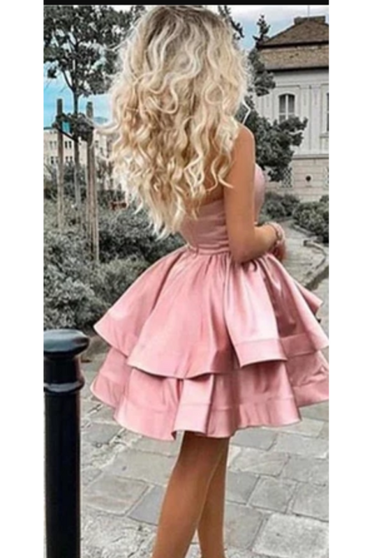 Princess A Line One Shoulder Pink Short Homecoming Dresses