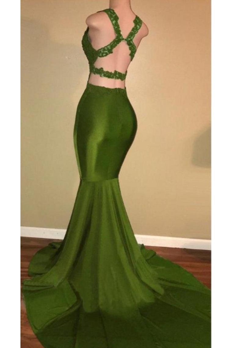 Prom Dresses Mermaid Beaded Bodice Satin V Neck Court Train