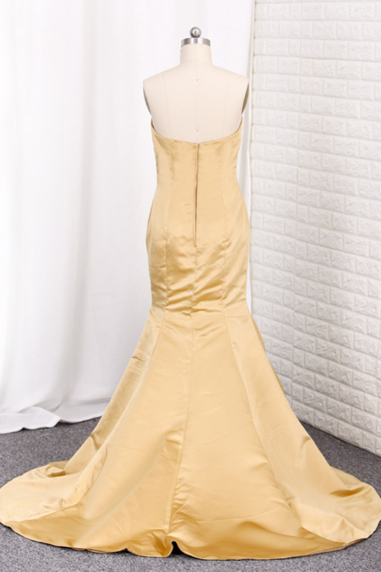 2024 Evening Dresses Mermaid Strapless Satin Sweep Train