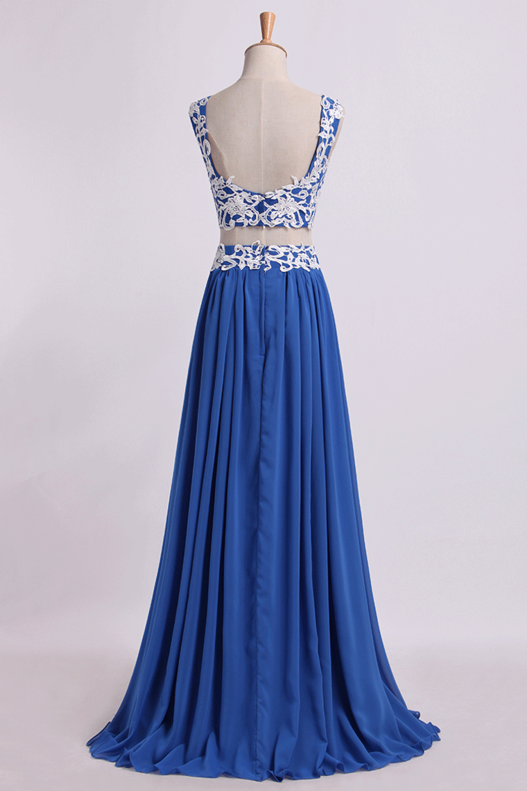 2024 Two Pieces A Line Prom Dresses Chiffon Floor Length With Applique