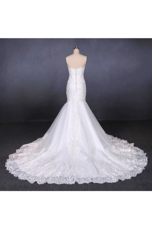 Mermaid Sweetheart Long Lace Bridal Dresses, Strapless Mermaid Wedding Dress