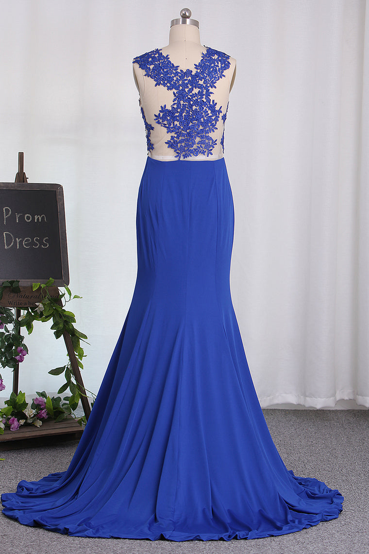 2024 Mermaid See-Through Scoop Prom Dresses With Applique Spandex