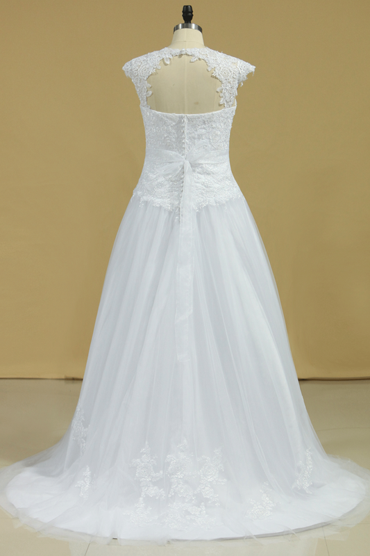 2024 Open Back A Line Tulle With Applique And Handmade Flower Wedding Dresses Court Train