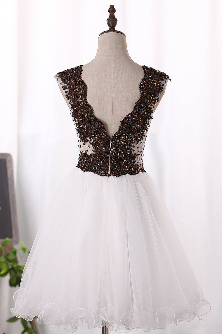 2024 V Neck Beaded Bodice Homecoming Dresses A Line Tulle Short/Mini